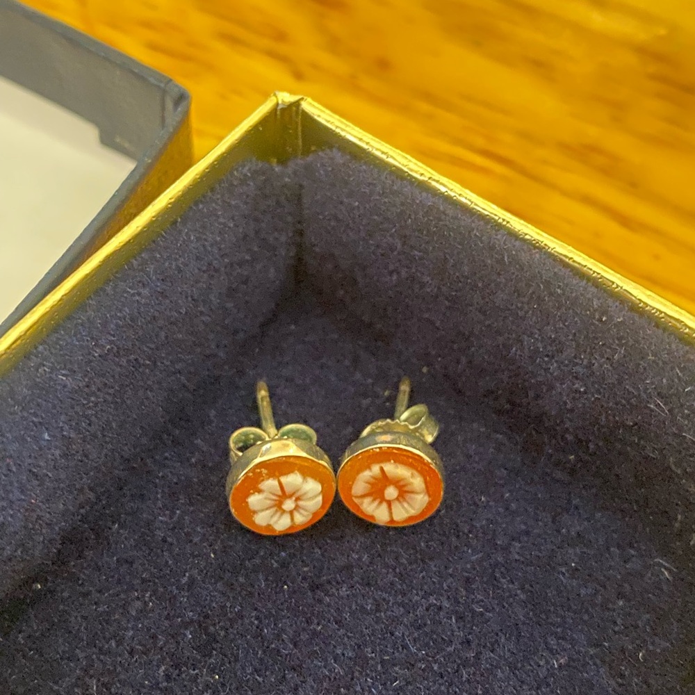 Sterling silver carved coral flower studs.